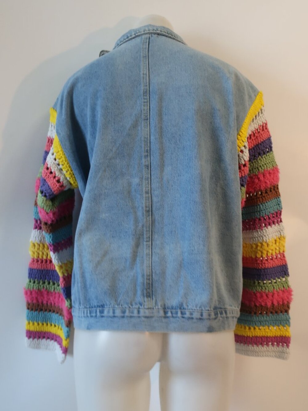 NWT Womens Regina Rainbow Crochet Sleeve (Item- 10) Denim Jacket S - Picture 6 of 7